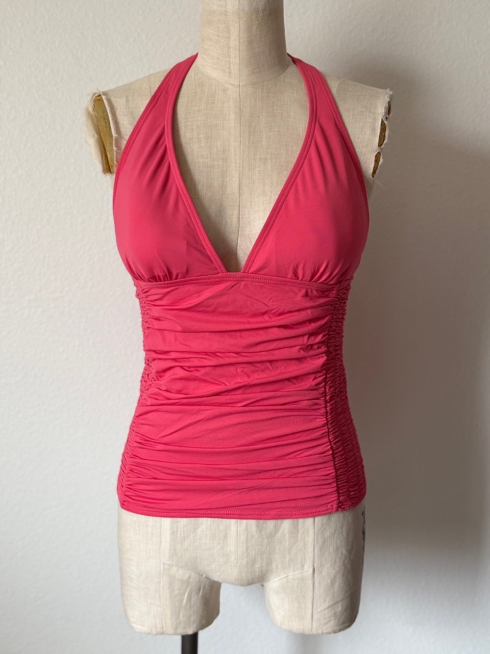 DKNY Hot Pink Ruched Side Halter Bikini Top